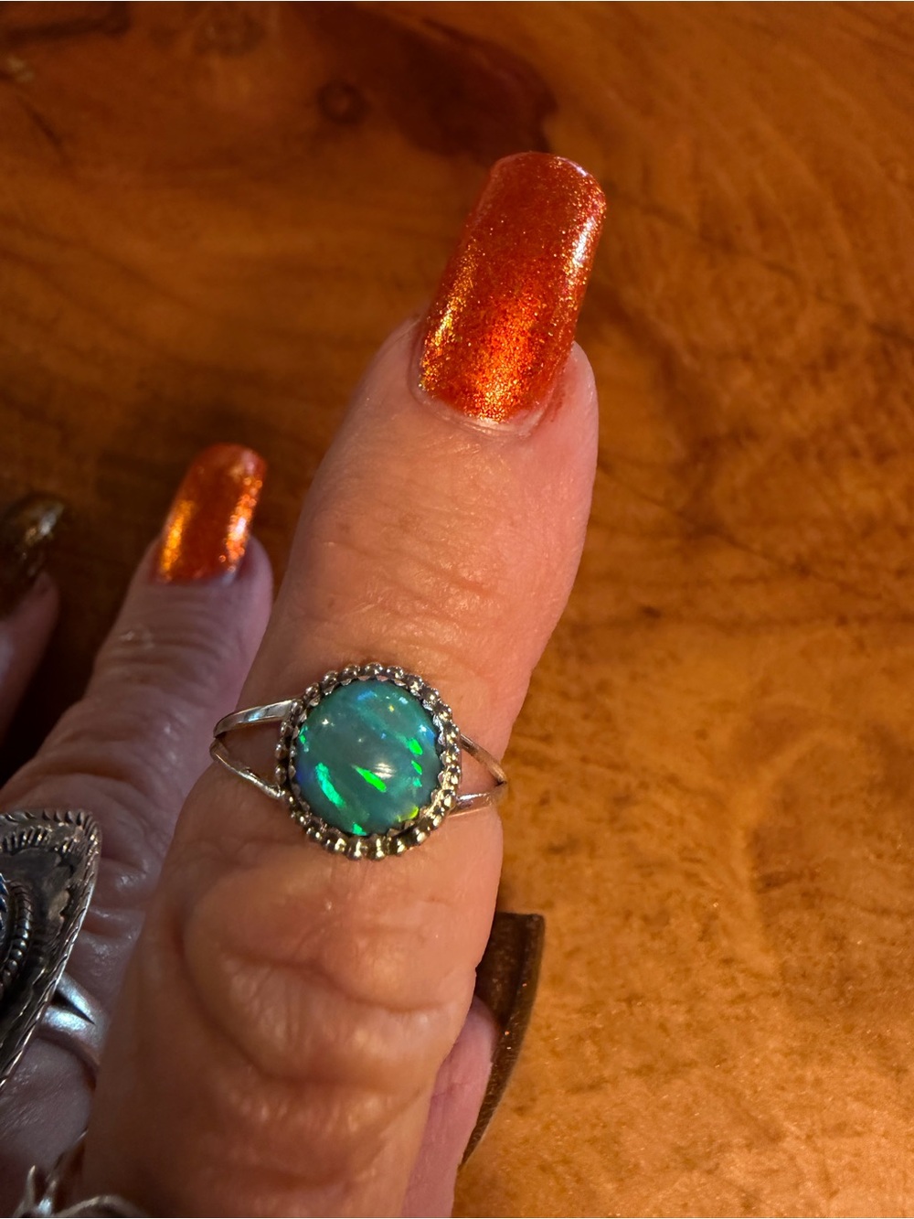 Sterling Silver Opal Ring with Green-Blue Sz 9